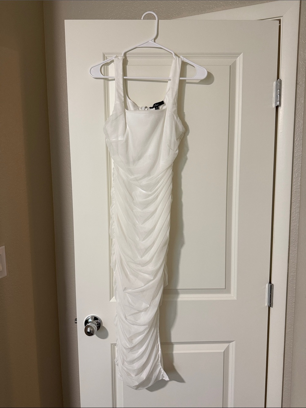 Lulu's White Ruched Midi Dress